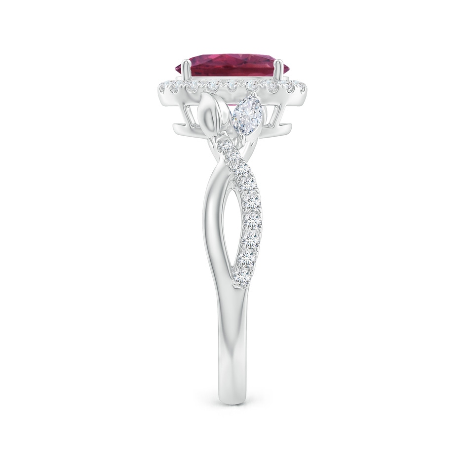 8x6mm AAAA Oval Pink Tourmaline Twisted Vine Ring with Diamond Halo in White Gold side-2