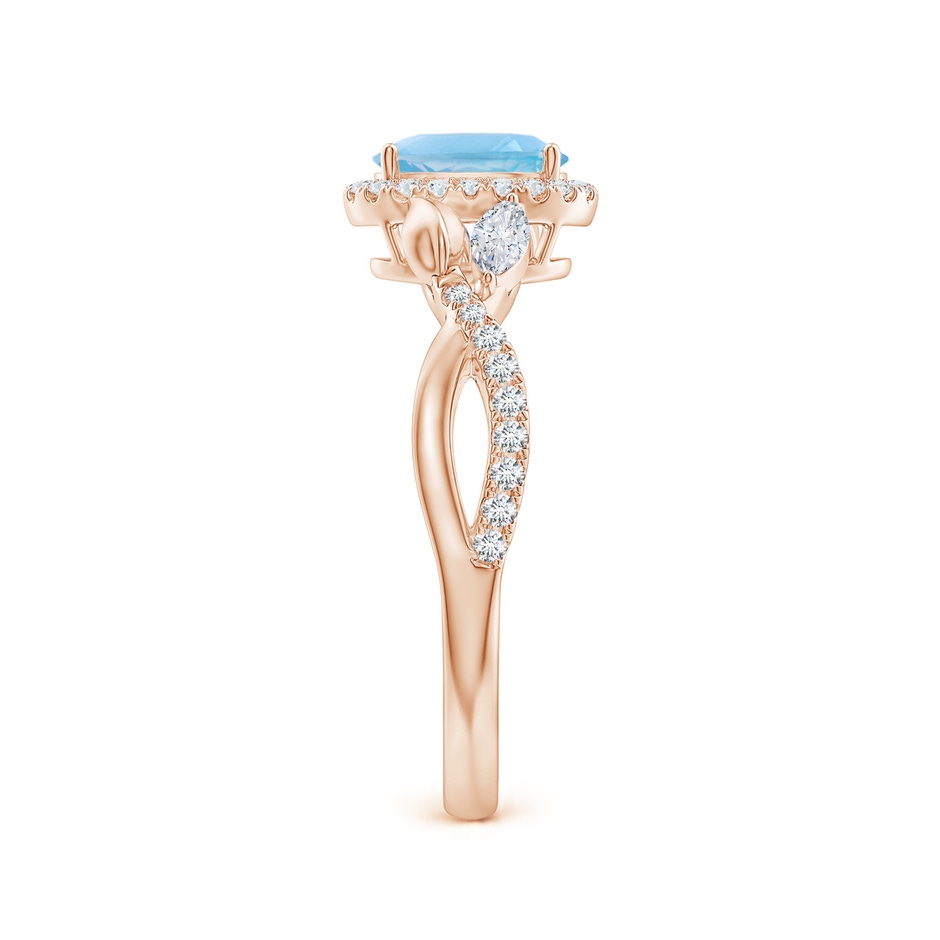 7x5mm A Oval Swiss Blue Topaz Twisted Vine Ring with Diamond Halo in Rose Gold side-2