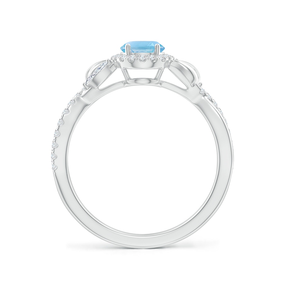 7x5mm A Oval Swiss Blue Topaz Twisted Vine Ring with Diamond Halo in White Gold side-1