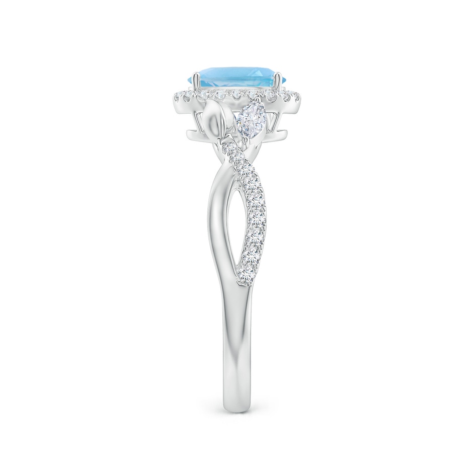 7x5mm A Oval Swiss Blue Topaz Twisted Vine Ring with Diamond Halo in White Gold side-2