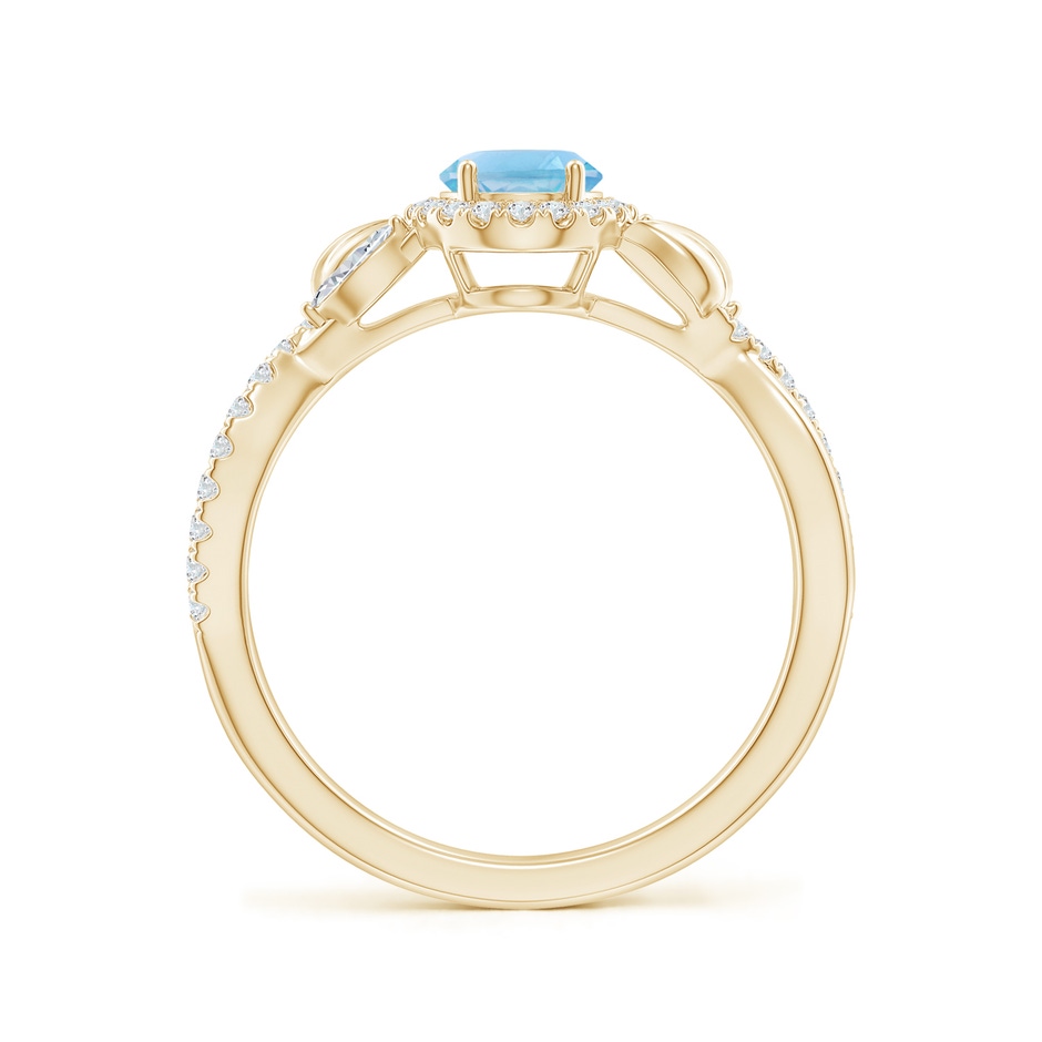 7x5mm A Oval Swiss Blue Topaz Twisted Vine Ring with Diamond Halo in Yellow Gold side-1