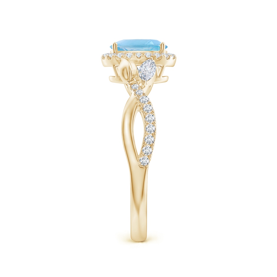 7x5mm A Oval Swiss Blue Topaz Twisted Vine Ring with Diamond Halo in Yellow Gold side-2