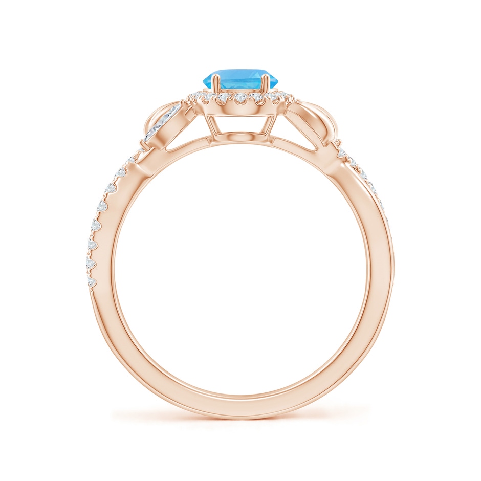 7x5mm AA Oval Swiss Blue Topaz Twisted Vine Ring with Diamond Halo in 9K Rose Gold side-1