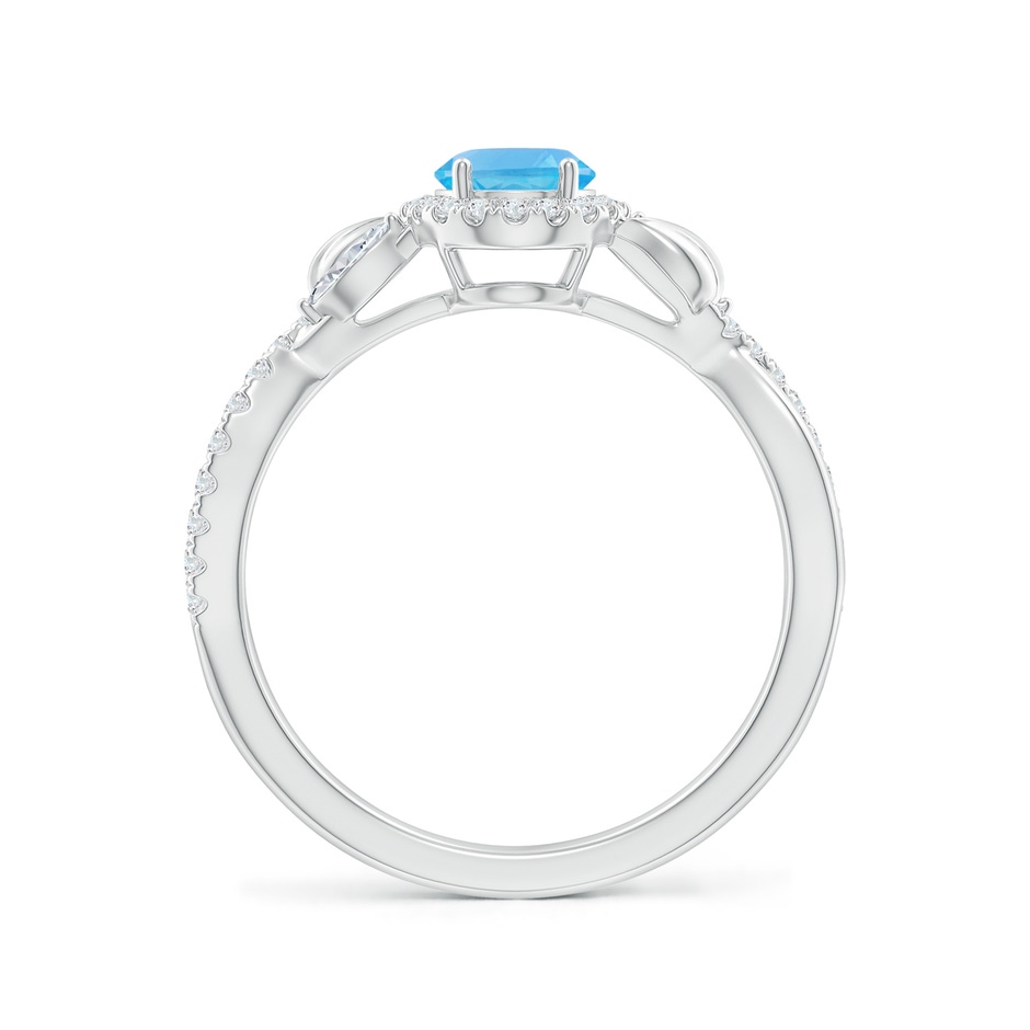 7x5mm AA Oval Swiss Blue Topaz Twisted Vine Ring with Diamond Halo in White Gold side-1