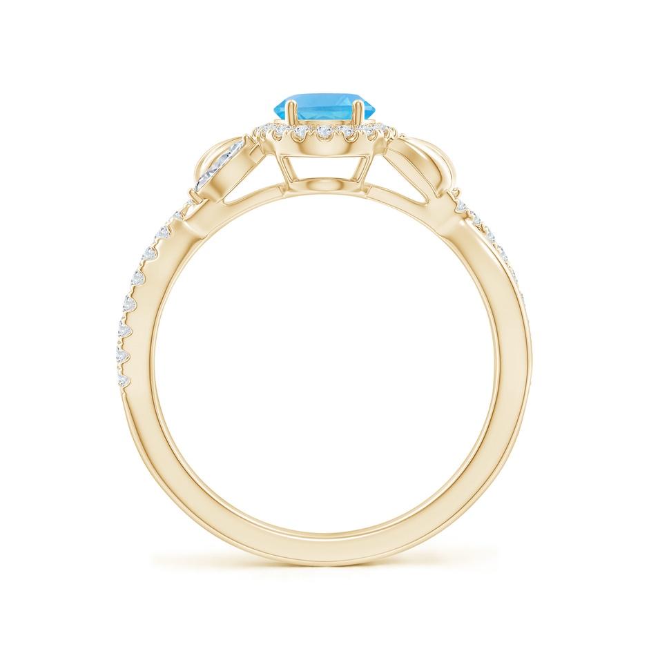 7x5mm AA Oval Swiss Blue Topaz Twisted Vine Ring with Diamond Halo in Yellow Gold side-1