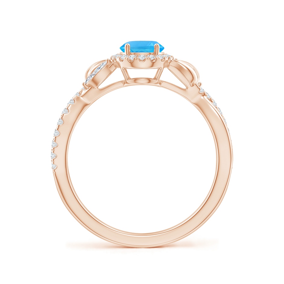 7x5mm AAA Oval Swiss Blue Topaz Twisted Vine Ring with Diamond Halo in Rose Gold side-1