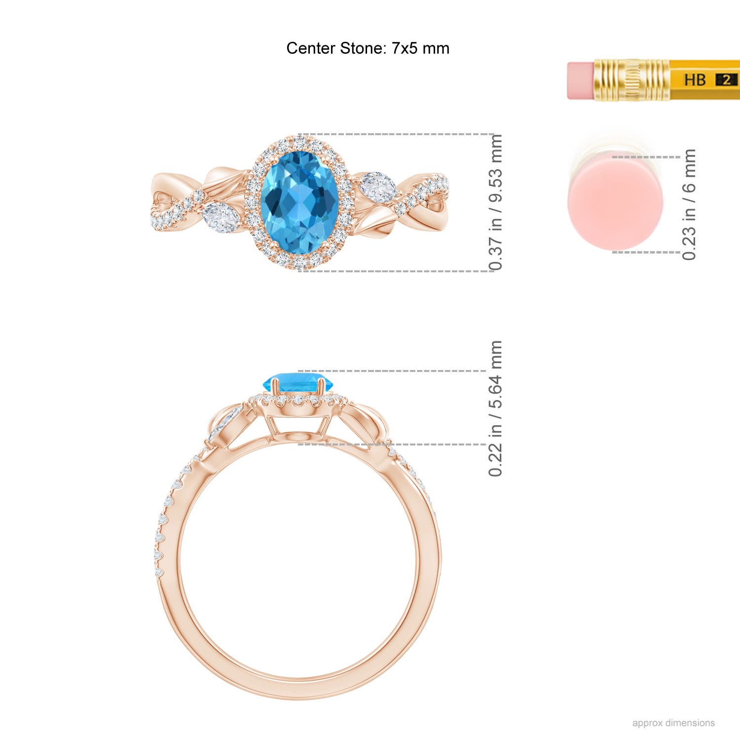 AAA - Swiss Blue Topaz / 1.35 CT / 14 KT Rose Gold