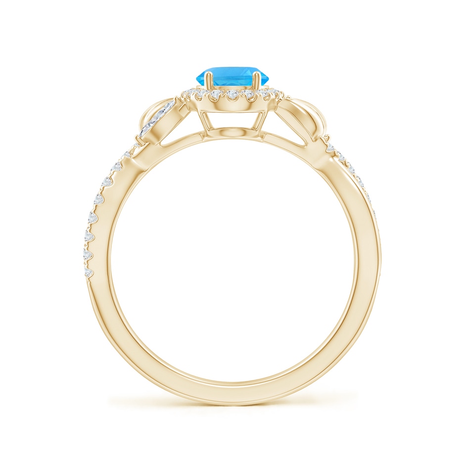 7x5mm AAA Oval Swiss Blue Topaz Twisted Vine Ring with Diamond Halo in Yellow Gold side-1