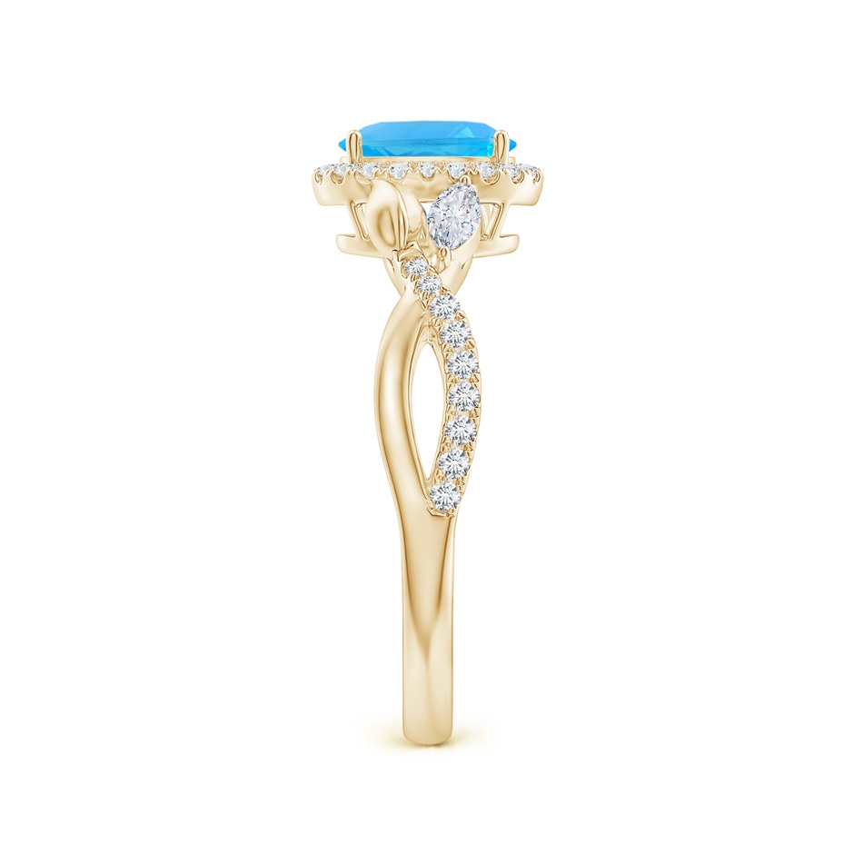 7x5mm AAA Oval Swiss Blue Topaz Twisted Vine Ring with Diamond Halo in Yellow Gold side-2