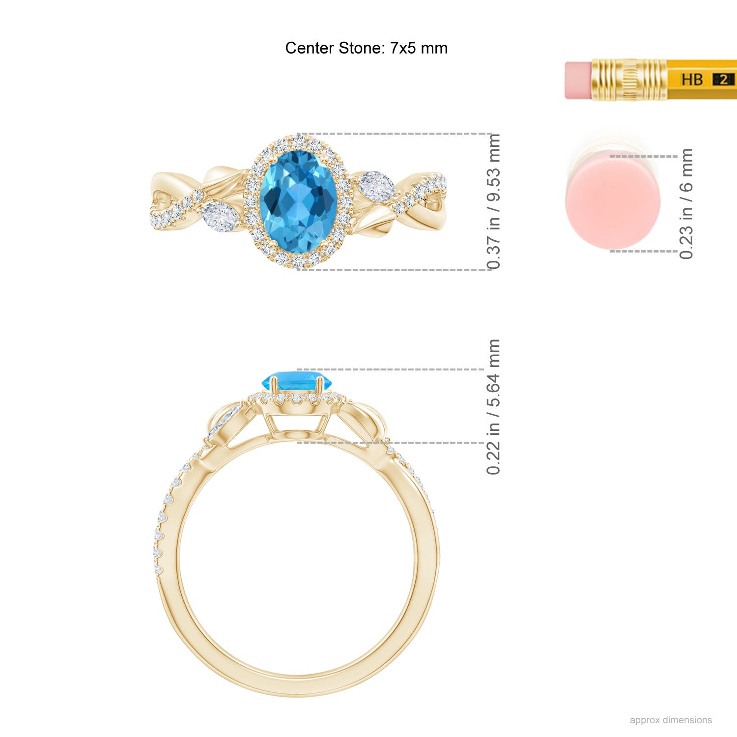 AAA - Swiss Blue Topaz / 1.35 CT / 14 KT Yellow Gold