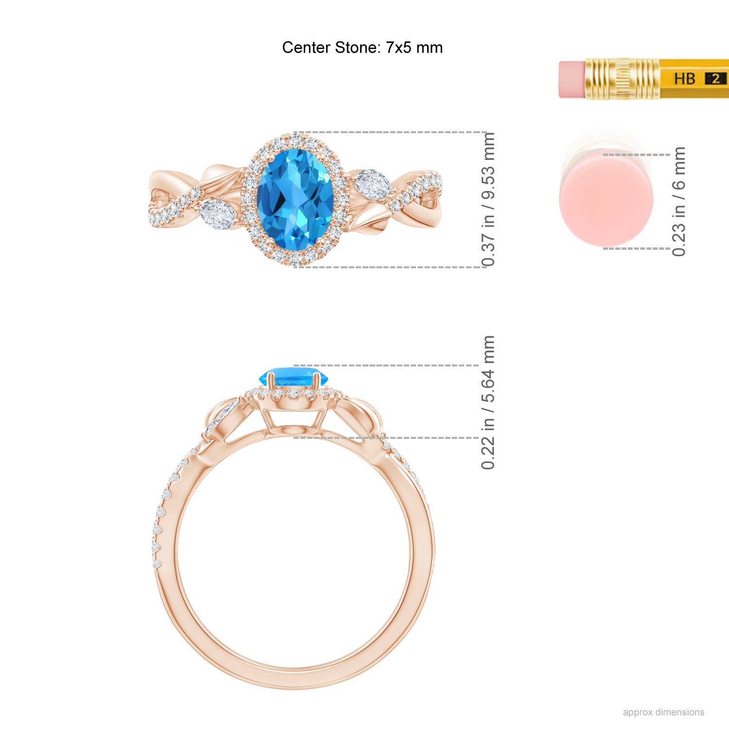 AAAA - Swiss Blue Topaz / 1.35 CT / 14 KT Rose Gold