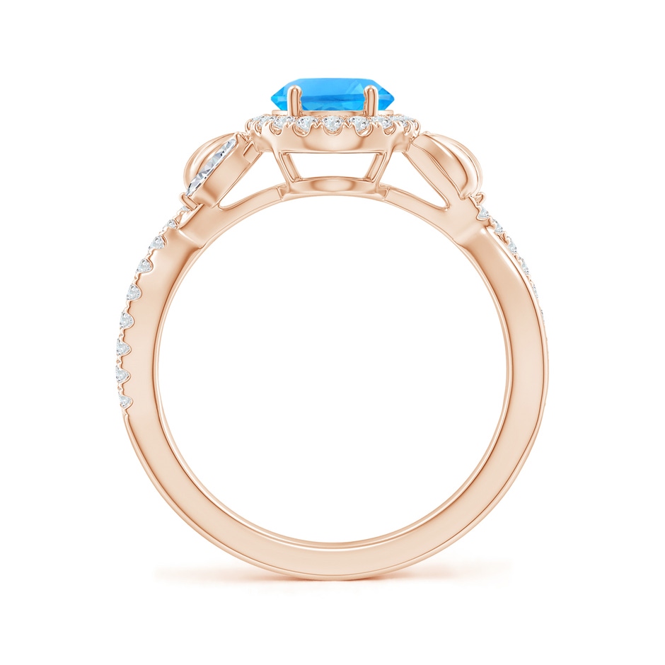 8x6mm AAAA Oval Swiss Blue Topaz Twisted Vine Ring with Diamond Halo in Rose Gold side-1