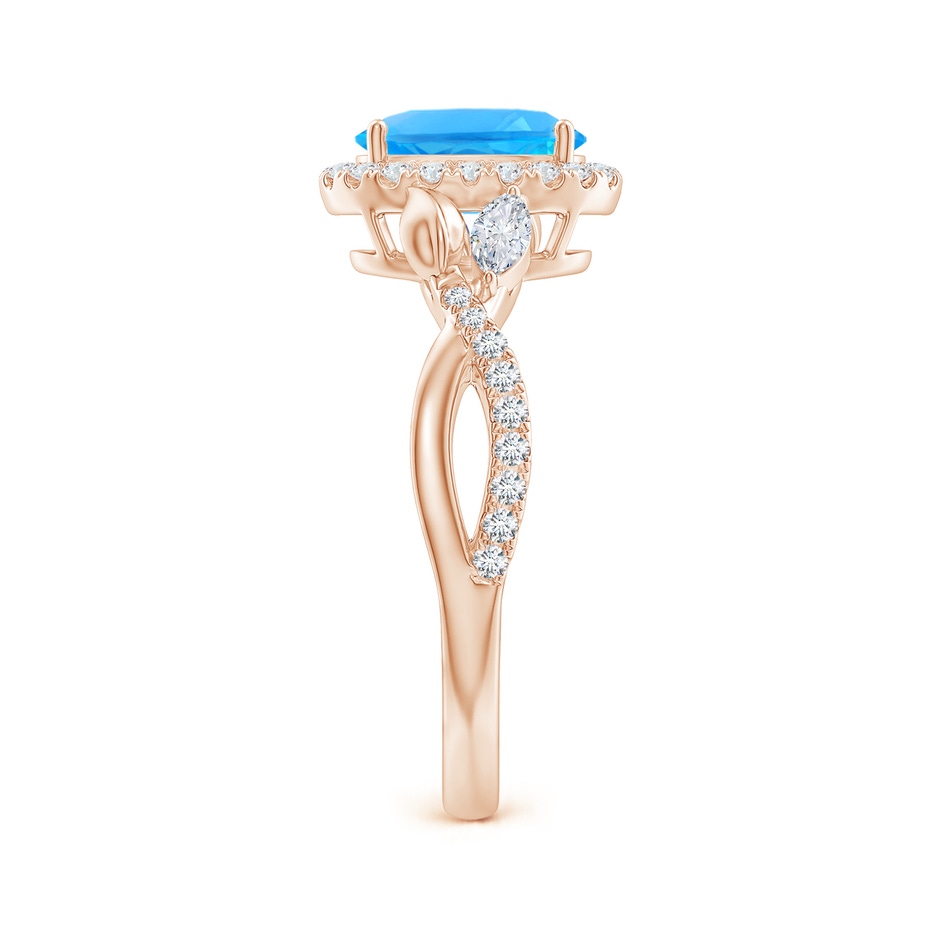 8x6mm AAAA Oval Swiss Blue Topaz Twisted Vine Ring with Diamond Halo in Rose Gold side-2