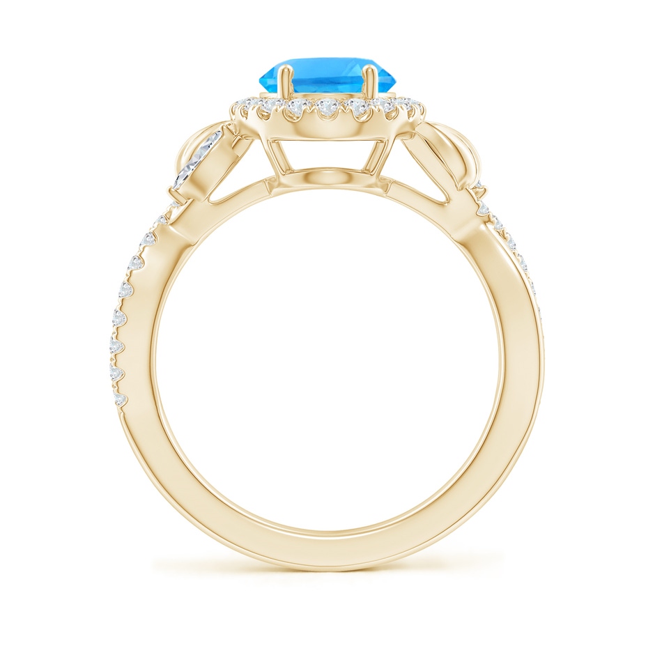 9x7mm AAAA Oval Swiss Blue Topaz Twisted Vine Ring with Diamond Halo in Yellow Gold side-1