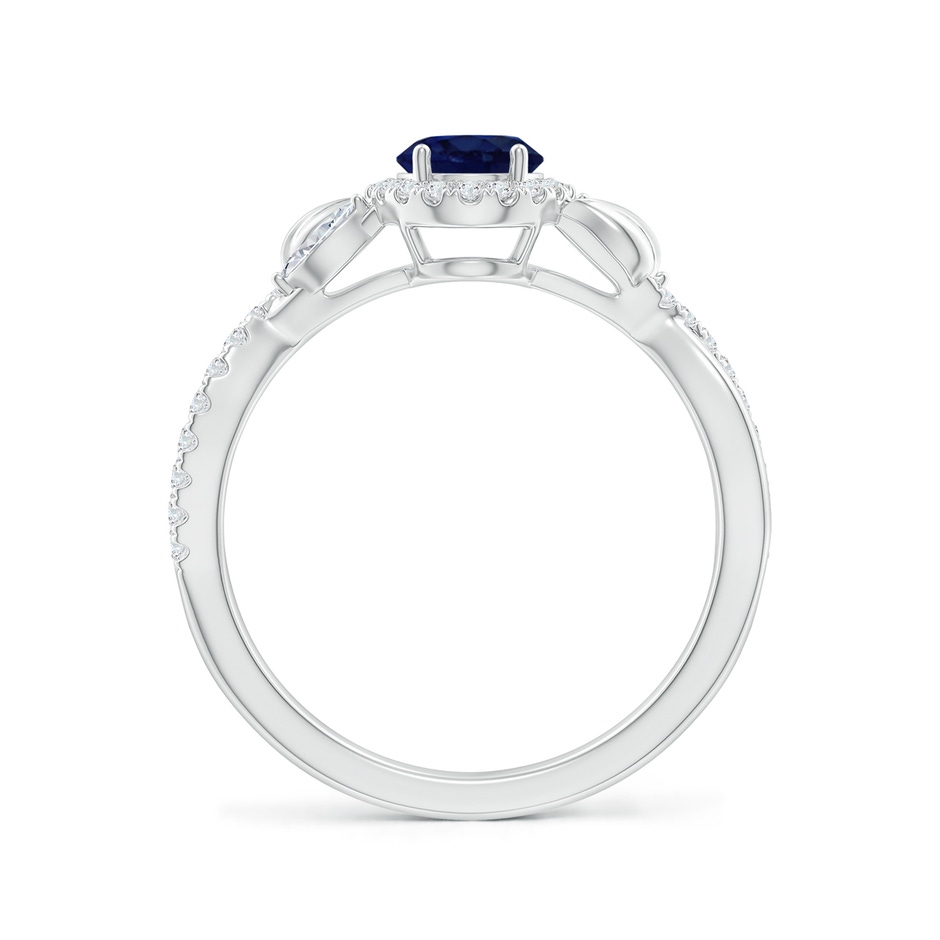 7x5mm A Oval Sapphire Twisted Vine Ring with Diamond Halo in White Gold side-1