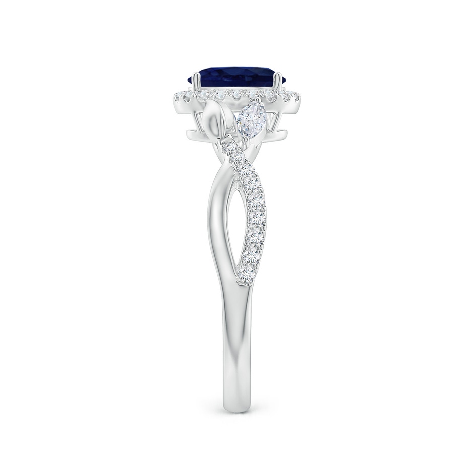 7x5mm A Oval Sapphire Twisted Vine Ring with Diamond Halo in White Gold side-2
