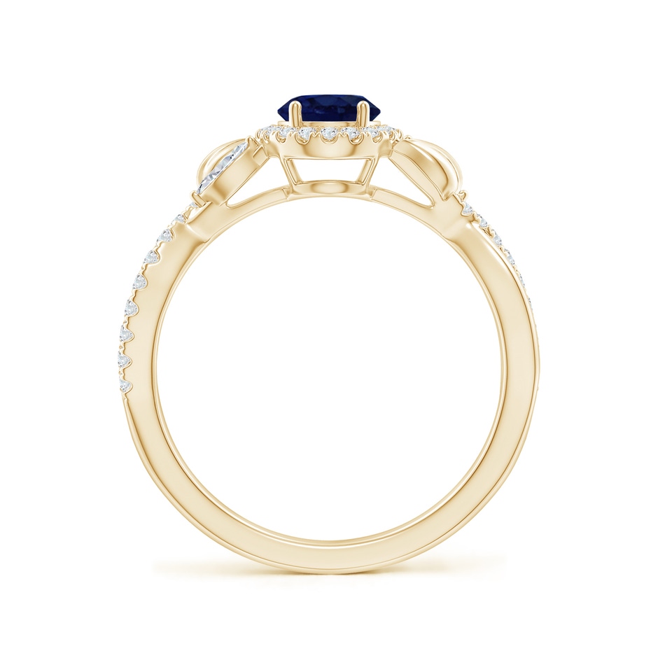 7x5mm A Oval Sapphire Twisted Vine Ring with Diamond Halo in Yellow Gold side-1