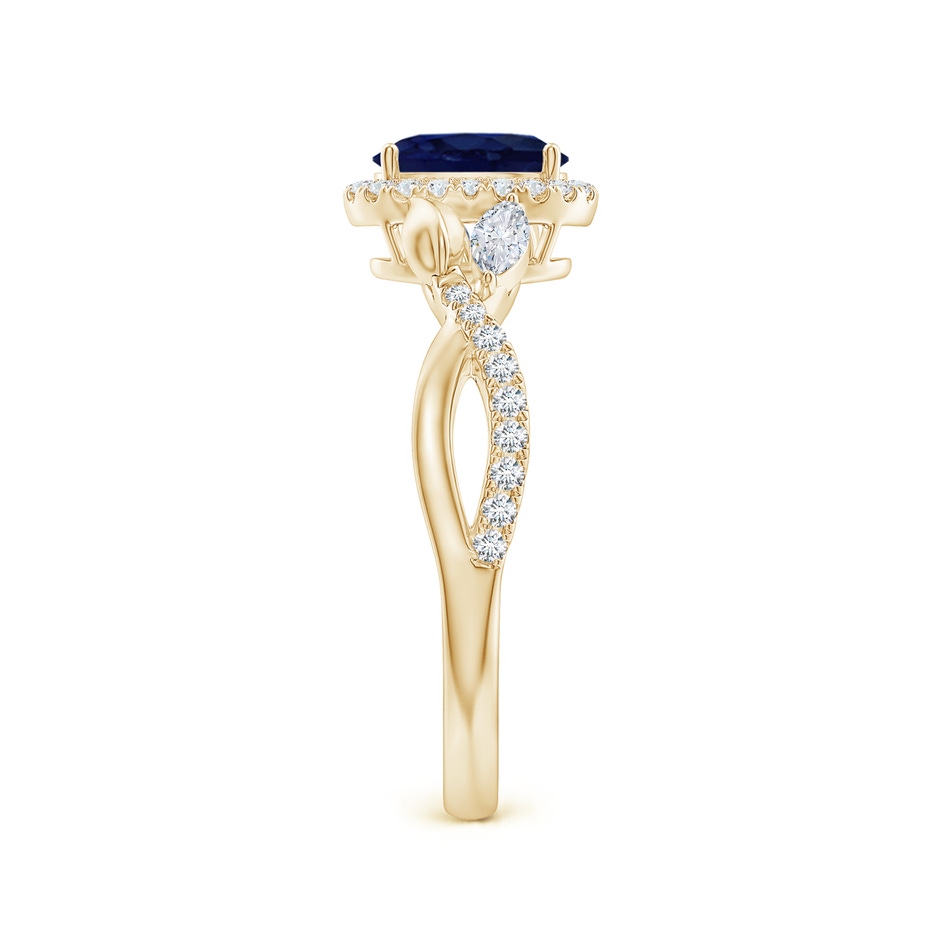 7x5mm A Oval Sapphire Twisted Vine Ring with Diamond Halo in Yellow Gold side-2