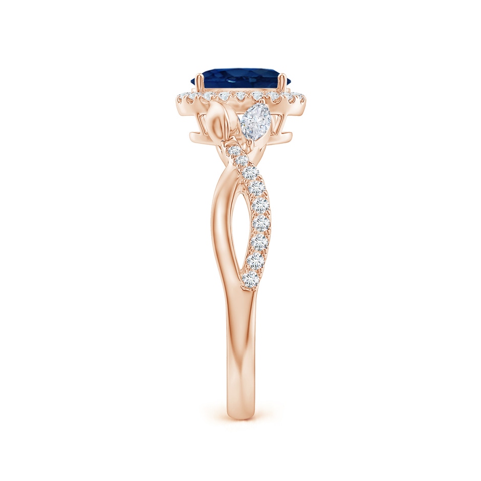 7x5mm AA Oval Sapphire Twisted Vine Ring with Diamond Halo in Rose Gold side-2