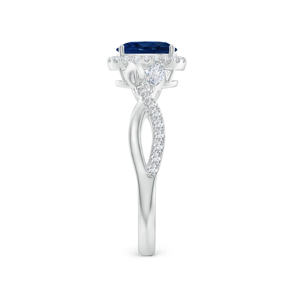 7x5mm AA Oval Sapphire Twisted Vine Ring with Diamond Halo in White Gold side-2