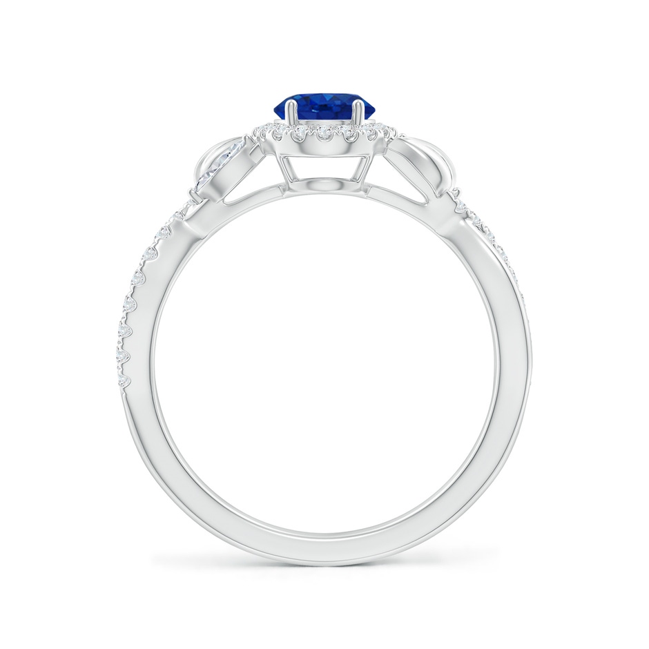 7x5mm AAA Oval Sapphire Twisted Vine Ring with Diamond Halo in White Gold side-1