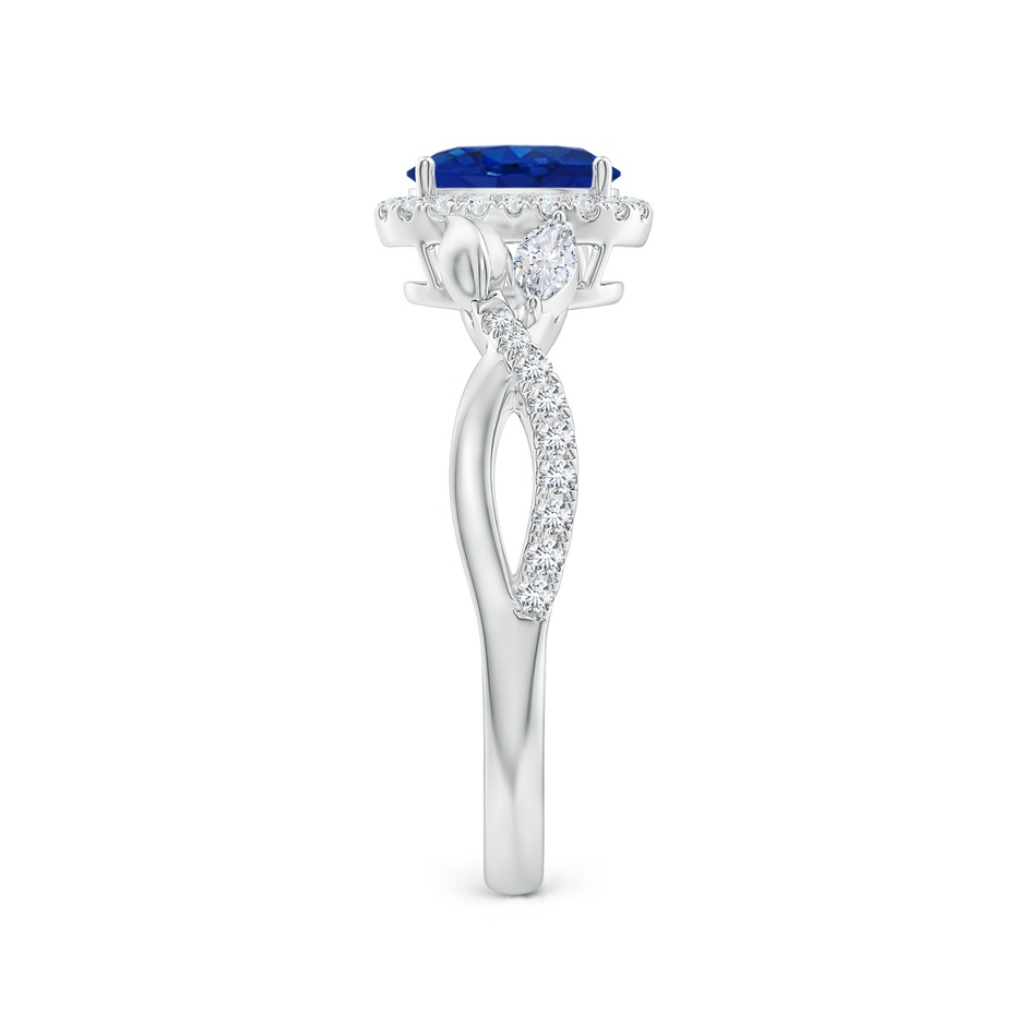 7x5mm AAA Oval Sapphire Twisted Vine Ring with Diamond Halo in White Gold side-2