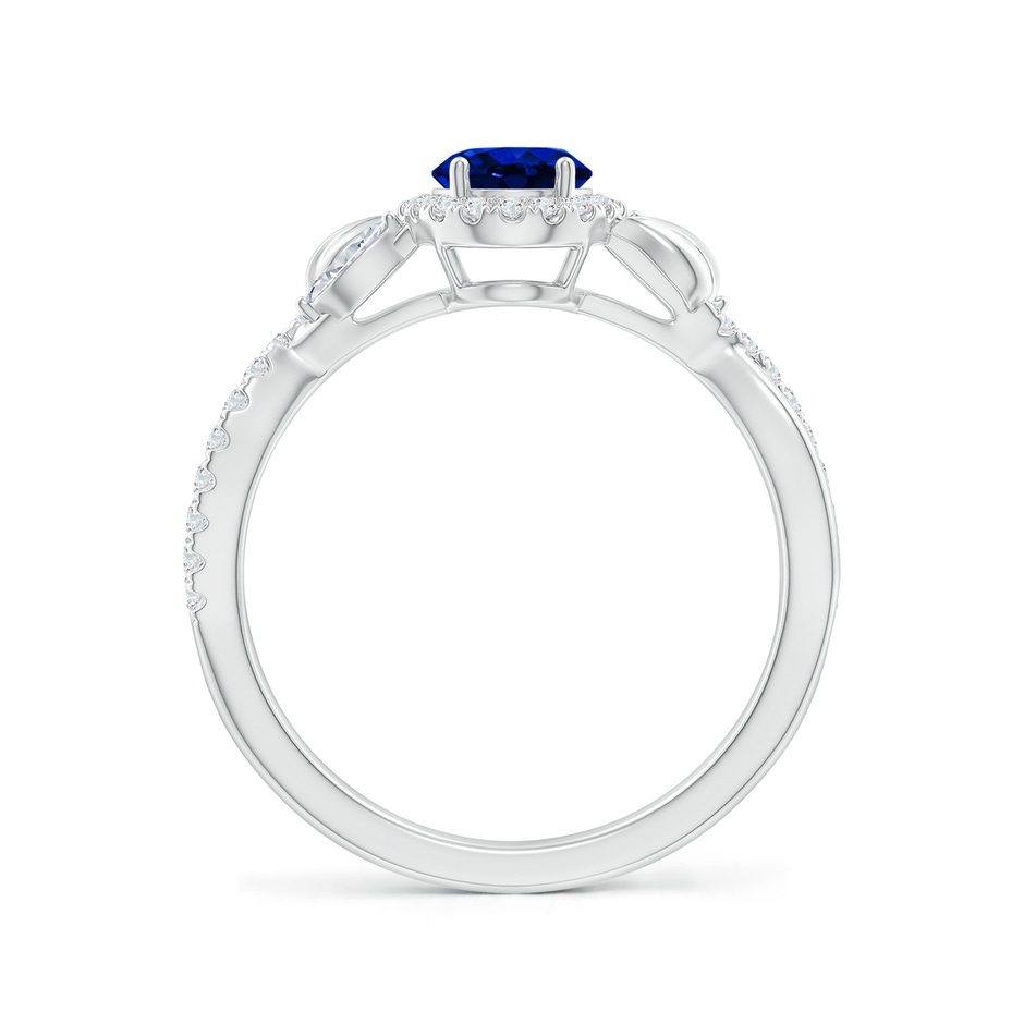 7x5mm Lab-Grown Oval Sapphire Twisted Vine Ring with Diamond Halo in 9K White Gold side-1