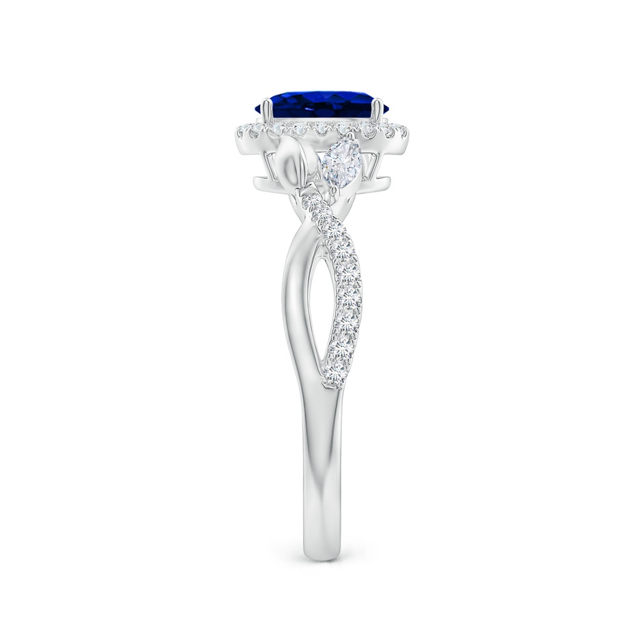 7x5mm Lab-Grown Oval Sapphire Twisted Vine Ring with Diamond Halo in 9K White Gold side-2