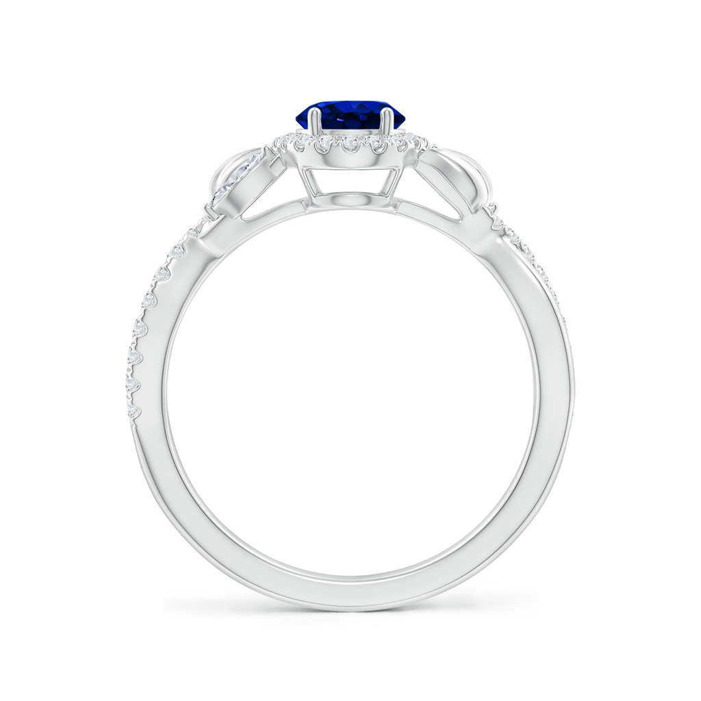 7x5mm AAAA Oval Sapphire Twisted Vine Ring with Diamond Halo in White Gold Side-1