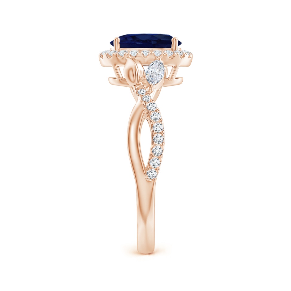 8x6mm A Oval Sapphire Twisted Vine Ring with Diamond Halo in Rose Gold side-2