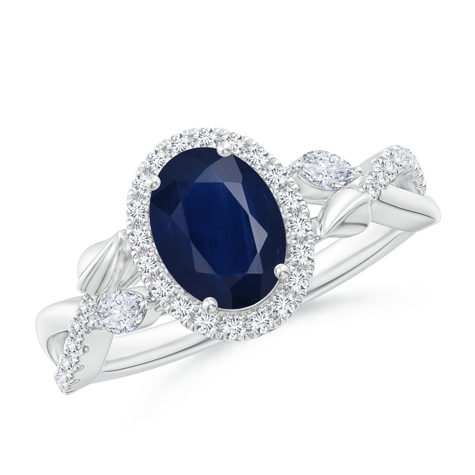 8x6mm A Oval Sapphire Twisted Vine Ring with Diamond Halo in White Gold 