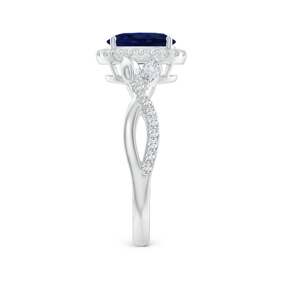 8x6mm A Oval Sapphire Twisted Vine Ring with Diamond Halo in White Gold side-2