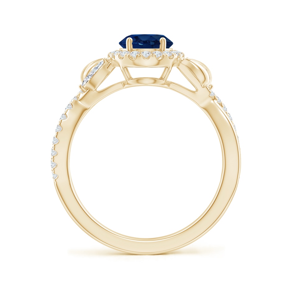 8x6mm AA Oval Sapphire Twisted Vine Ring with Diamond Halo in Yellow Gold side-1