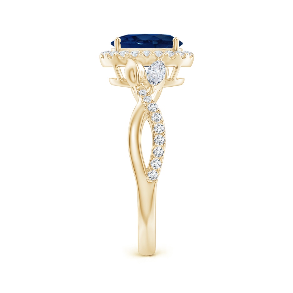 8x6mm AA Oval Sapphire Twisted Vine Ring with Diamond Halo in Yellow Gold side-2
