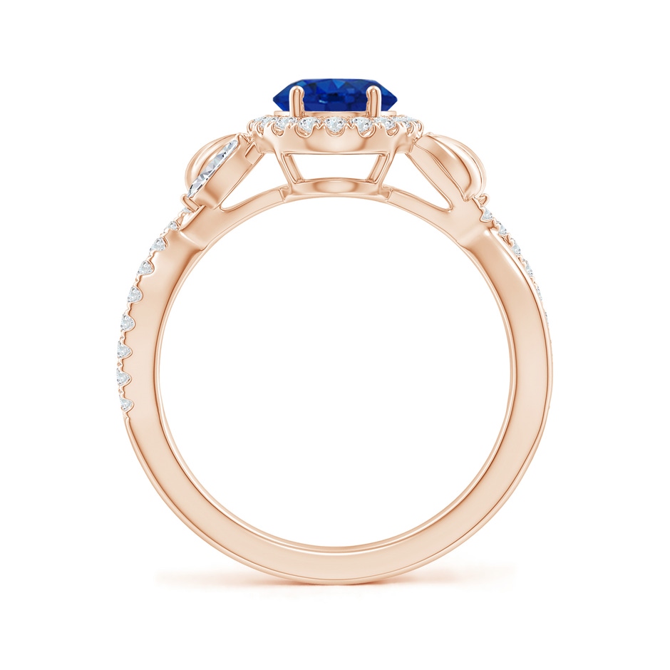 8x6mm AAA Oval Sapphire Twisted Vine Ring with Diamond Halo in Rose Gold side-1