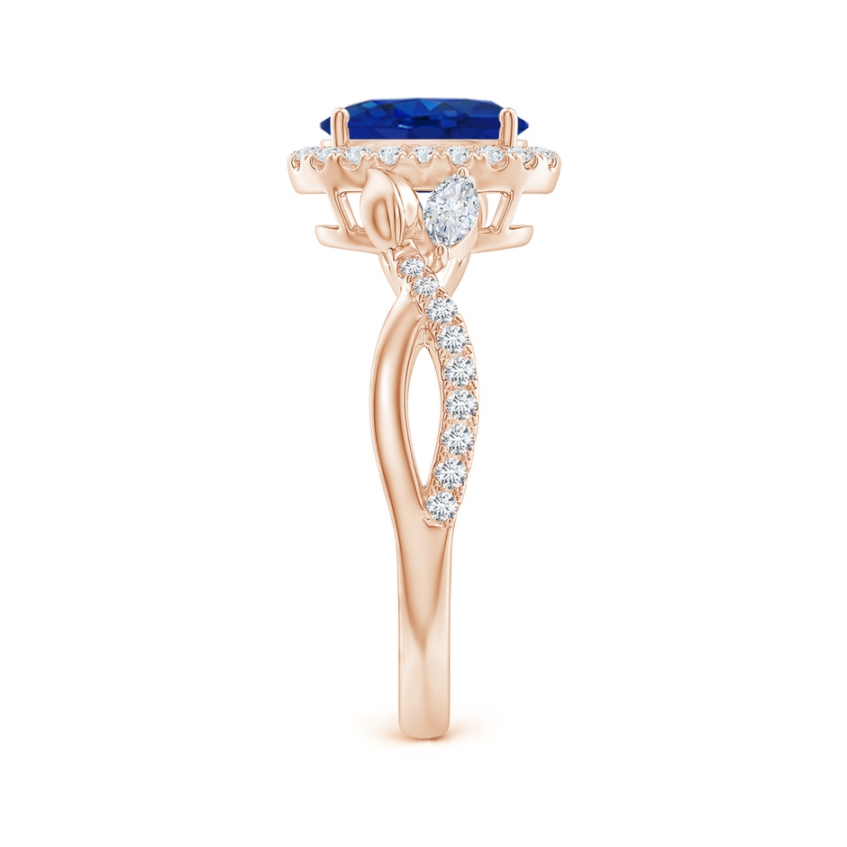 8x6mm AAA Oval Sapphire Twisted Vine Ring with Diamond Halo in Rose Gold side-2