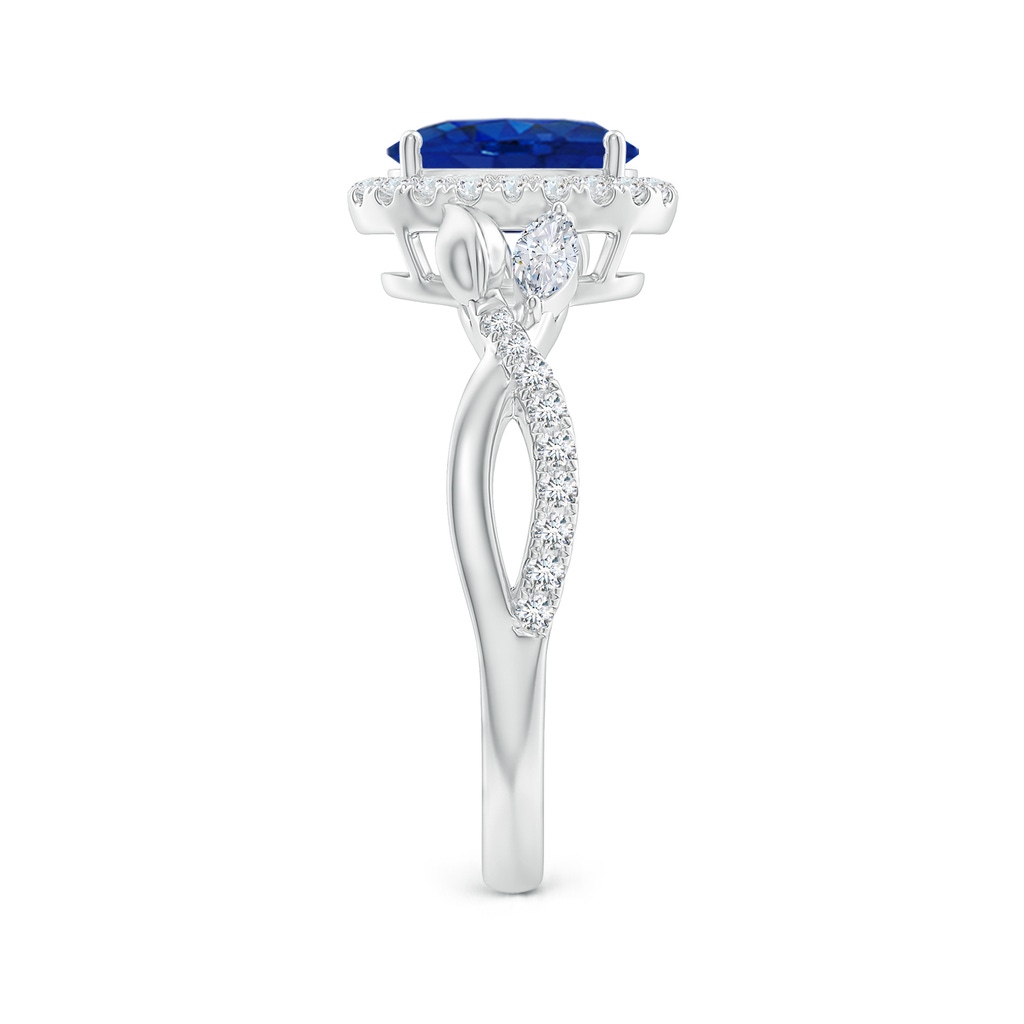 8x6mm AAA Oval Sapphire Twisted Vine Ring with Diamond Halo in White Gold Side-2
