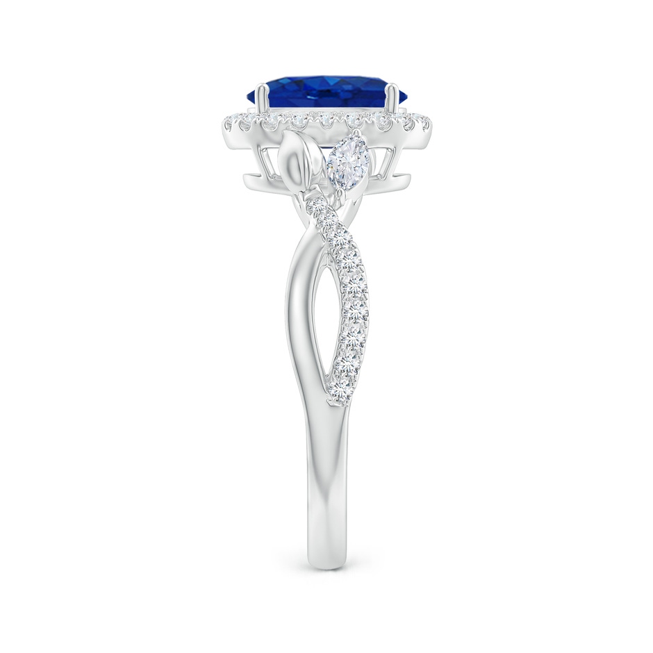 8x6mm AAA Oval Sapphire Twisted Vine Ring with Diamond Halo in White Gold side-2