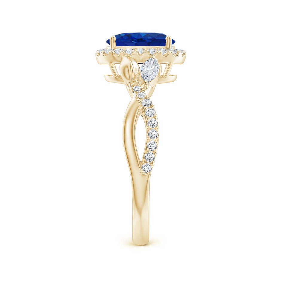 8x6mm AAA Oval Sapphire Twisted Vine Ring with Diamond Halo in Yellow Gold side-2