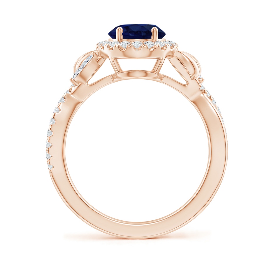 9x7mm A Oval Sapphire Twisted Vine Ring with Diamond Halo in Rose Gold side-1