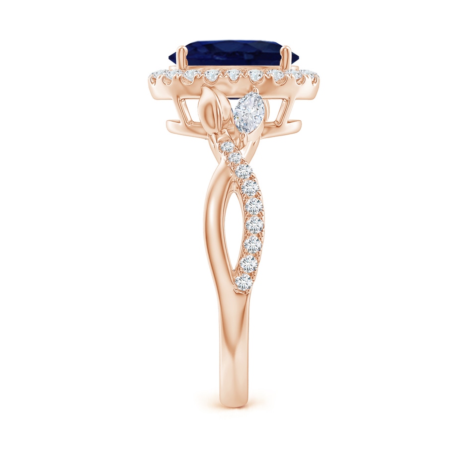 9x7mm A Oval Sapphire Twisted Vine Ring with Diamond Halo in Rose Gold side-2