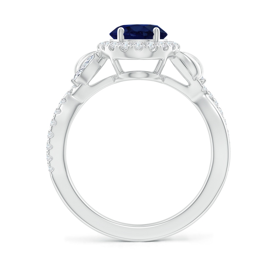 9x7mm A Oval Sapphire Twisted Vine Ring with Diamond Halo in White Gold side-1