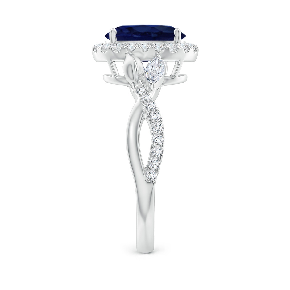 9x7mm A Oval Sapphire Twisted Vine Ring with Diamond Halo in White Gold side-2