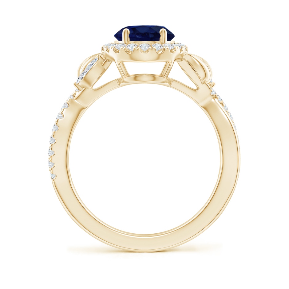 9x7mm A Oval Sapphire Twisted Vine Ring with Diamond Halo in Yellow Gold side-1