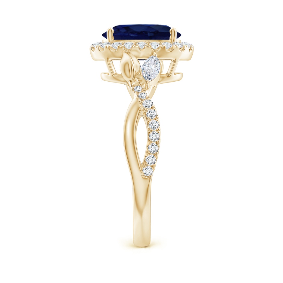 9x7mm A Oval Sapphire Twisted Vine Ring with Diamond Halo in Yellow Gold side-2
