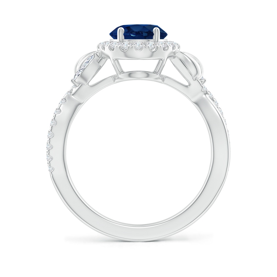 9x7mm AA Oval Sapphire Twisted Vine Ring with Diamond Halo in White Gold side-1