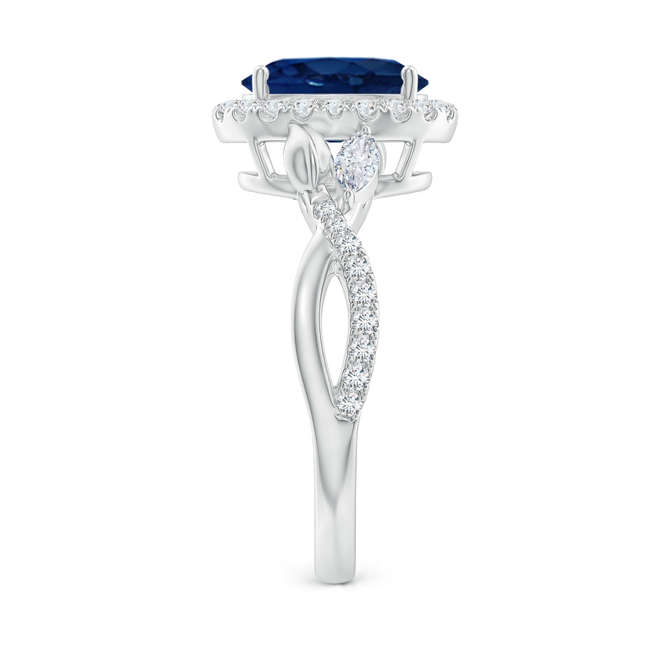 9x7mm AA Oval Sapphire Twisted Vine Ring with Diamond Halo in White Gold side-2