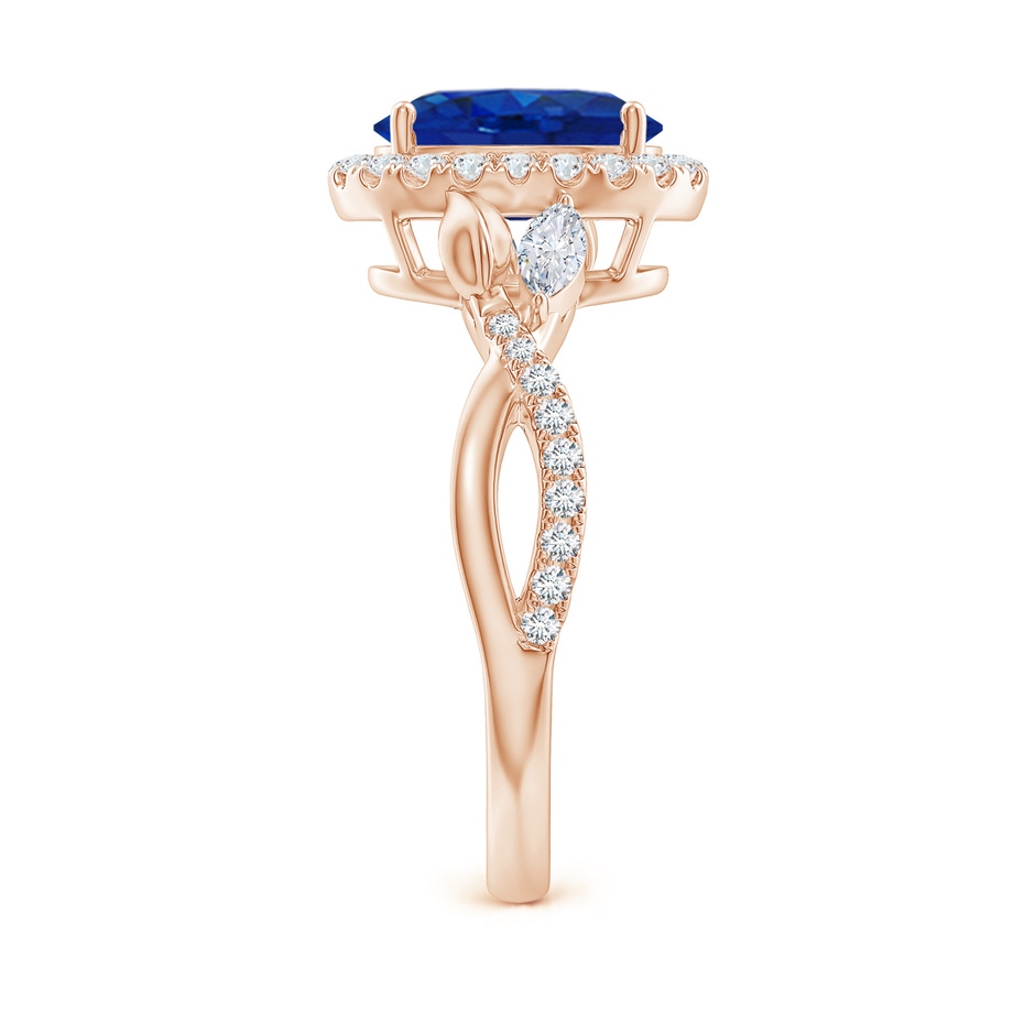 9x7mm AAA Oval Sapphire Twisted Vine Ring with Diamond Halo in Rose Gold side-2