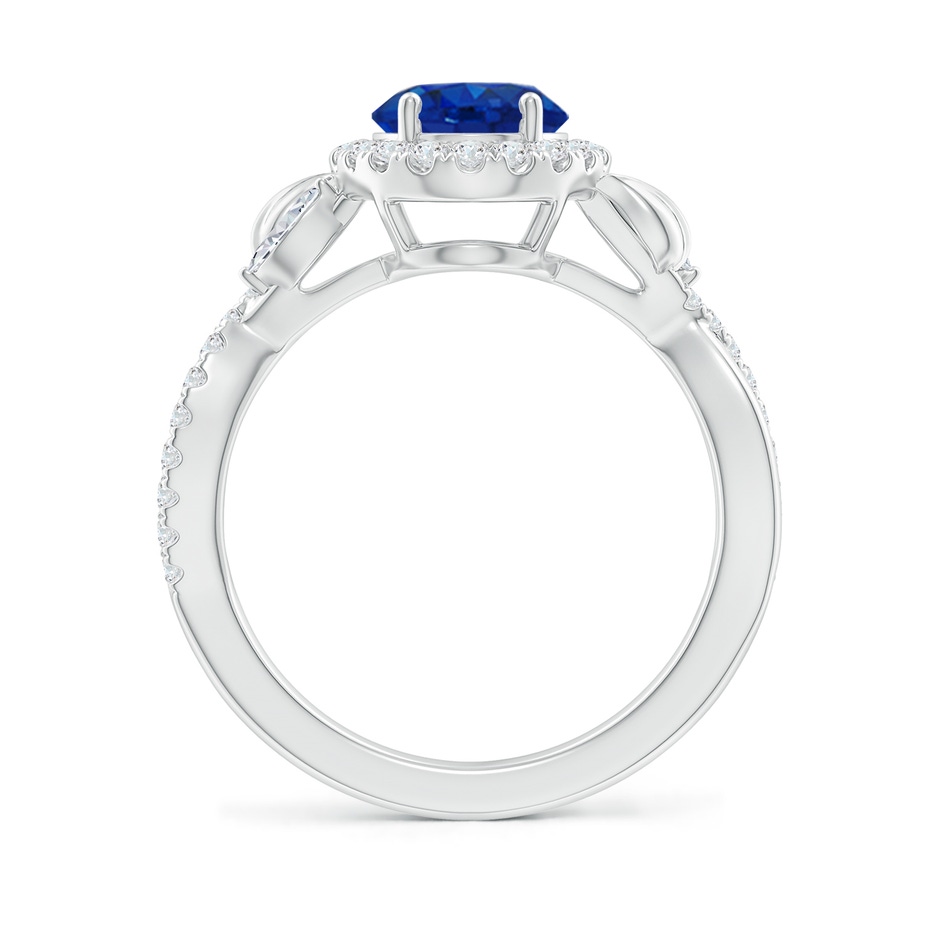 9x7mm AAA Oval Sapphire Twisted Vine Ring with Diamond Halo in White Gold side-1