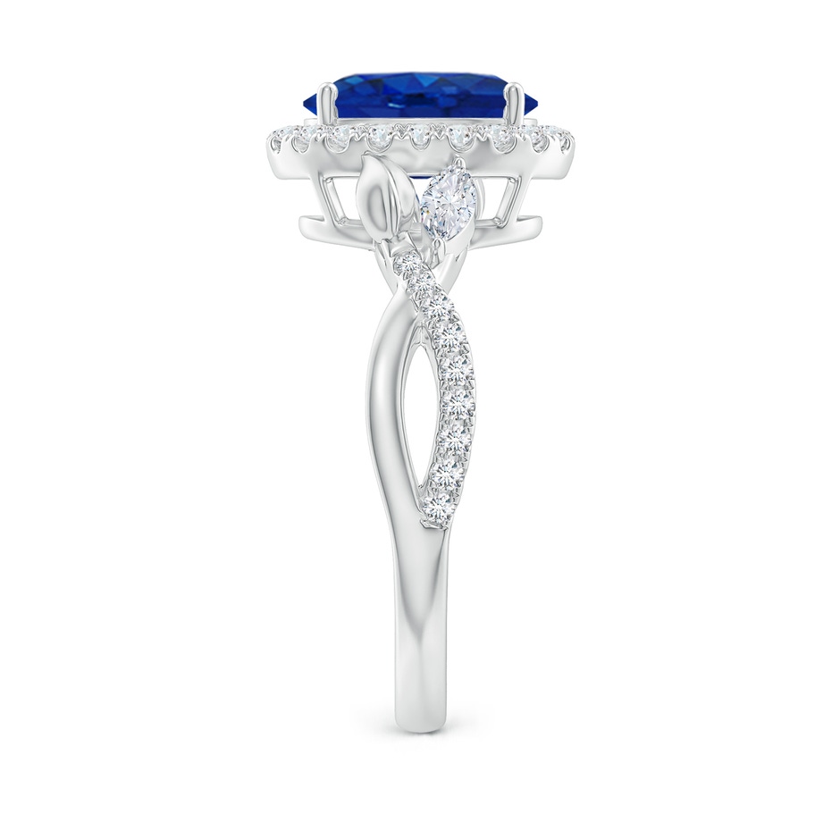 9x7mm AAA Oval Sapphire Twisted Vine Ring with Diamond Halo in White Gold side-2